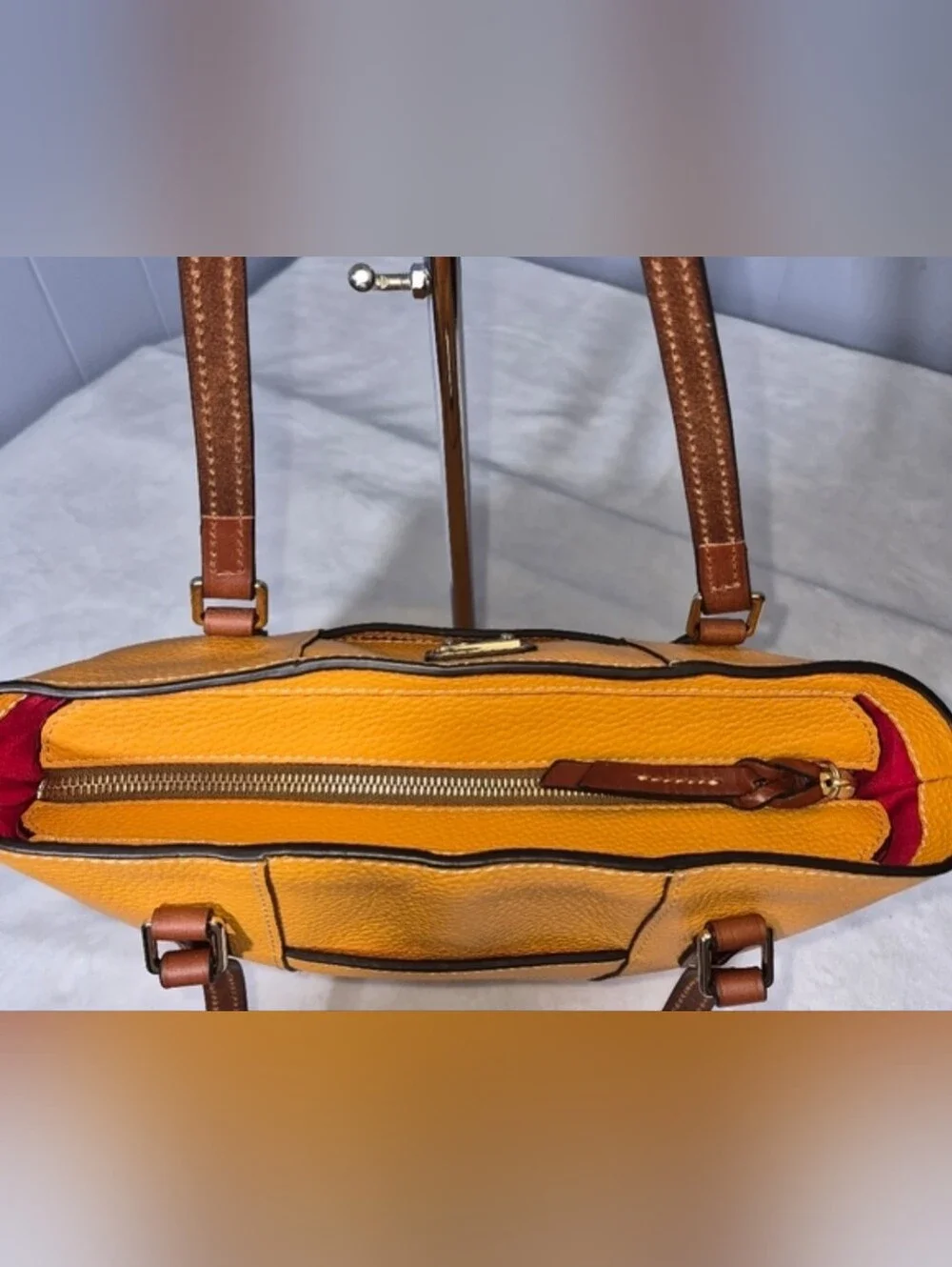 Dooney & Bourke Lexington Pebbled Leather Tote Mustard Yellow Shopper Bag